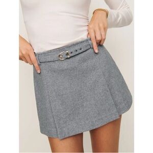 Reformation Rory Mini Skirt Belted Wool Gray 6
